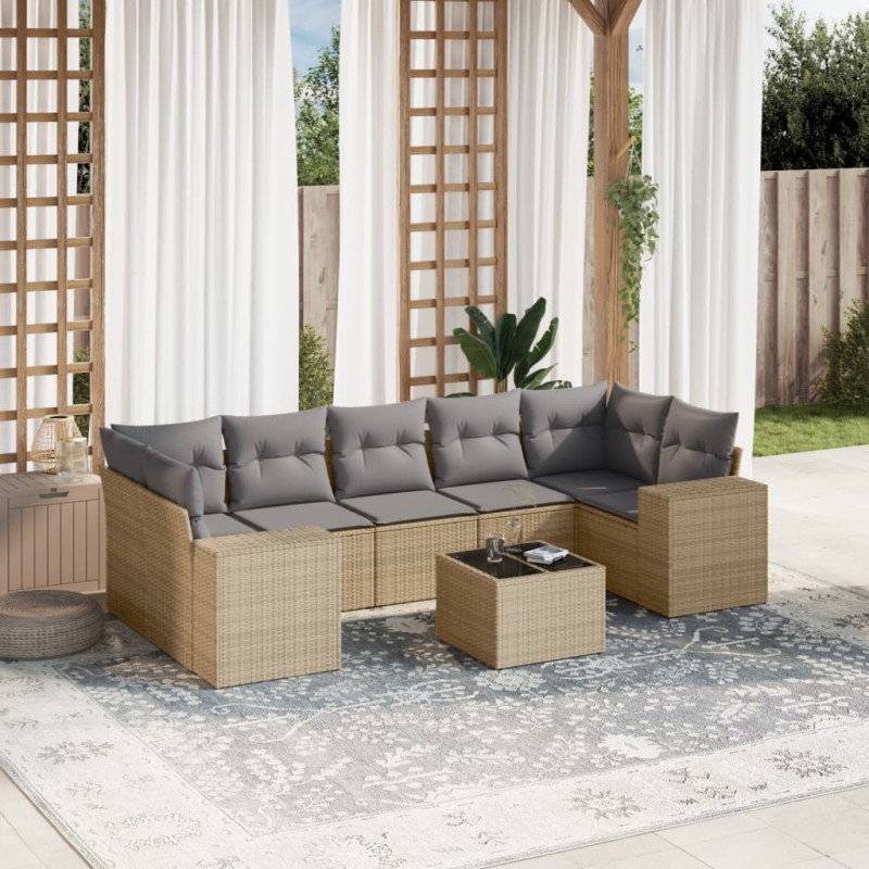 vidaXL 8-tlg. Garten-Sofagarnitur mit Kissen Beige Poly Rattan vidaXL 8-tlg. Garten-Sofagarnitur mit Kissen Beige Poly Rattan