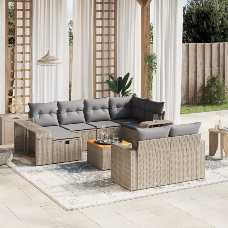 vidaXL 11-tlg. Garten-Sofagarnitur mit Kissen Beige Poly Rattan vidaXL 11-tlg. Garten-Sofagarnitur mit Kissen Beige Poly Rattan