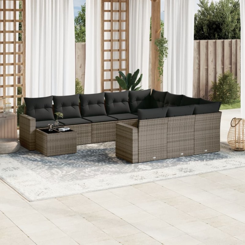 vidaXL 11-tlg. Garten-Sofagarnitur mit Kissen Grau Poly Rattan vidaXL 11-tlg. Garten-Sofagarnitur mit Kissen Grau Poly Rattan