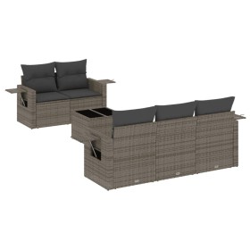 vidaXL 6-tlg. Garten-Sofagarnitur mit Kissen Grau Poly Rattan
