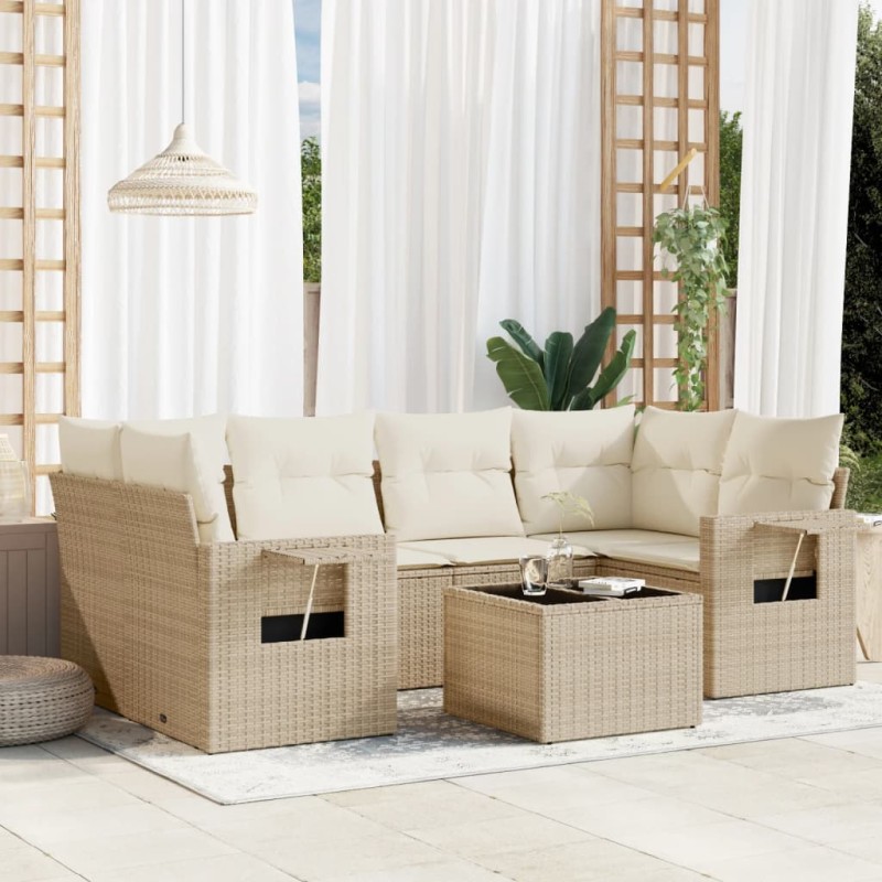 vidaXL 7-tlg. Garten-Sofagarnitur mit Kissen Beige Poly Rattan vidaXL 7-tlg. Garten-Sofagarnitur mit Kissen Beige Poly Rattan