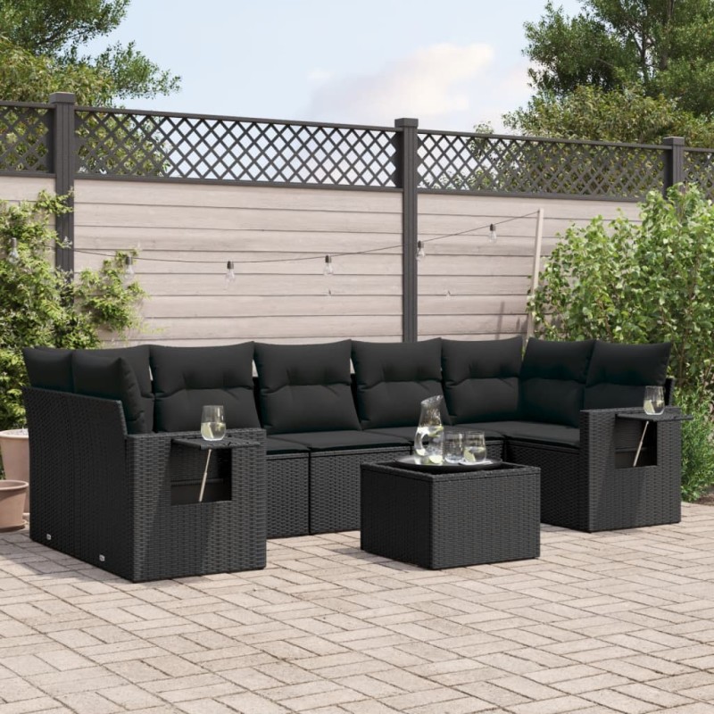 vidaXL 8-tlg. Garten-Sofagarnitur mit Kissen Schwarz Poly Rattan vidaXL 8-tlg. Garten-Sofagarnitur mit Kissen Schwarz Poly Rattan