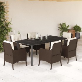 vidaXL 7-tlg. Garten-Essgruppe mit Kissen Braun Poly Rattan