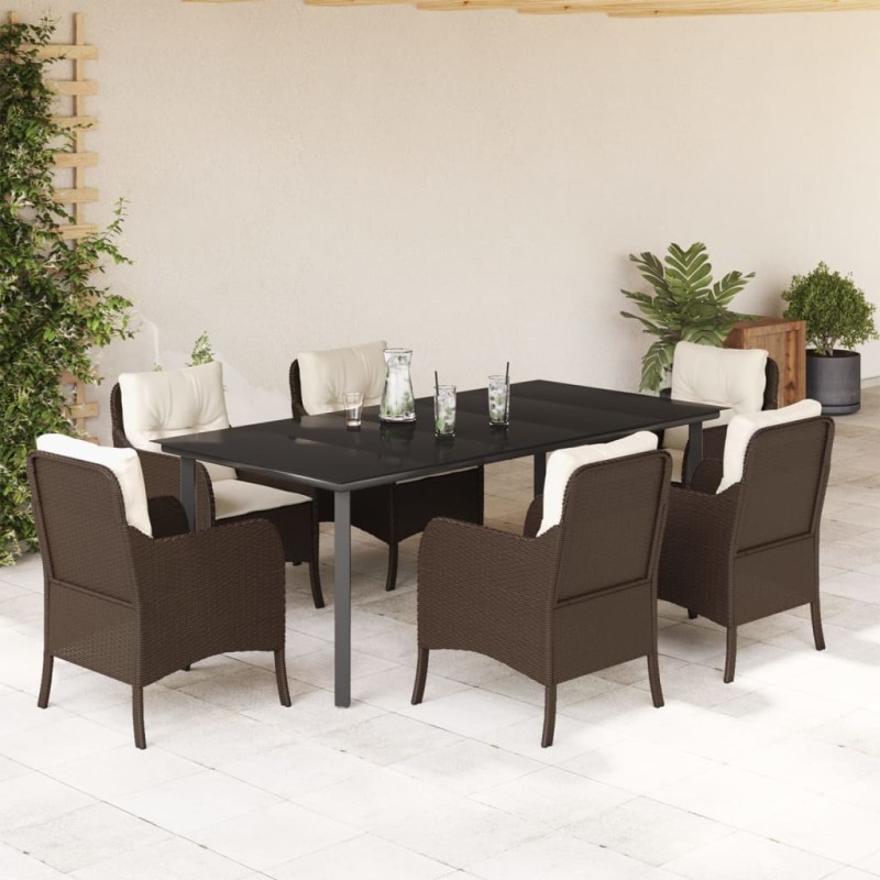 vidaXL 7-tlg. Garten-Essgruppe mit Kissen Braun Poly Rattan vidaXL 7-tlg. Garten-Essgruppe mit Kissen Braun Poly Rattan