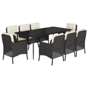vidaXL 9-tlg. Garten-Essgruppe mit Kissen Schwarz Poly Rattan