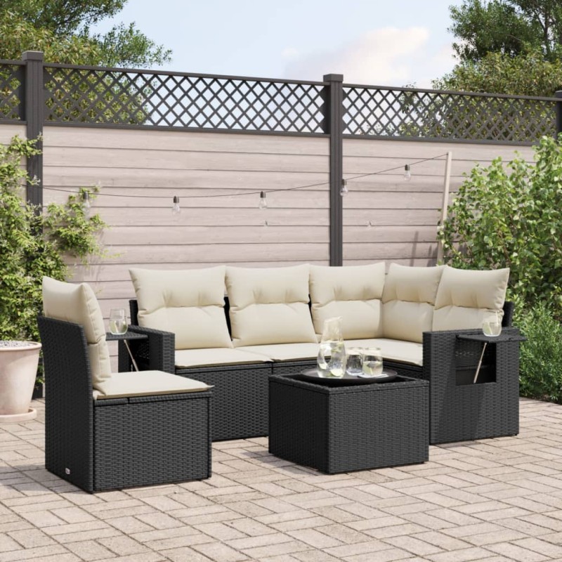 vidaXL 6-tlg. Garten-Sofagarnitur mit Kissen Schwarz Poly Rattan vidaXL 6-tlg. Garten-Sofagarnitur mit Kissen Schwarz Poly Rattan