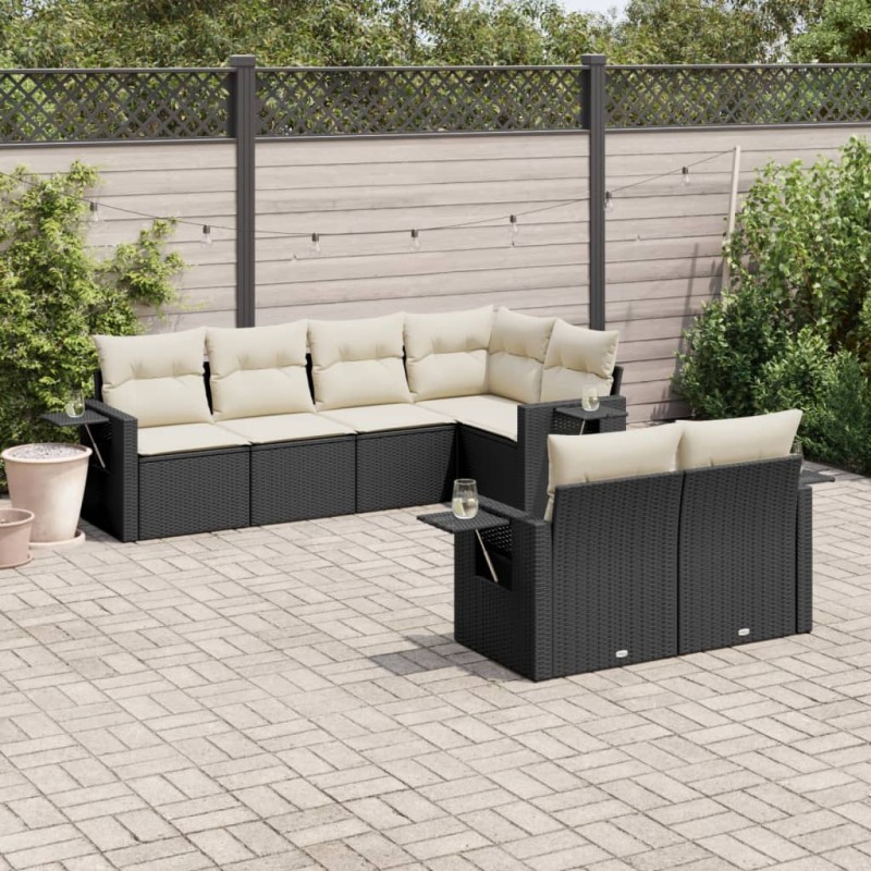 vidaXL 7-tlg. Garten-Sofagarnitur mit Kissen Schwarz Poly Rattan vidaXL 7-tlg. Garten-Sofagarnitur mit Kissen Schwarz Poly Rattan