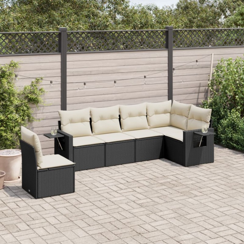 vidaXL 6-tlg. Garten-Sofagarnitur mit Kissen Schwarz Poly Rattan vidaXL 6-tlg. Garten-Sofagarnitur mit Kissen Schwarz Poly Rattan