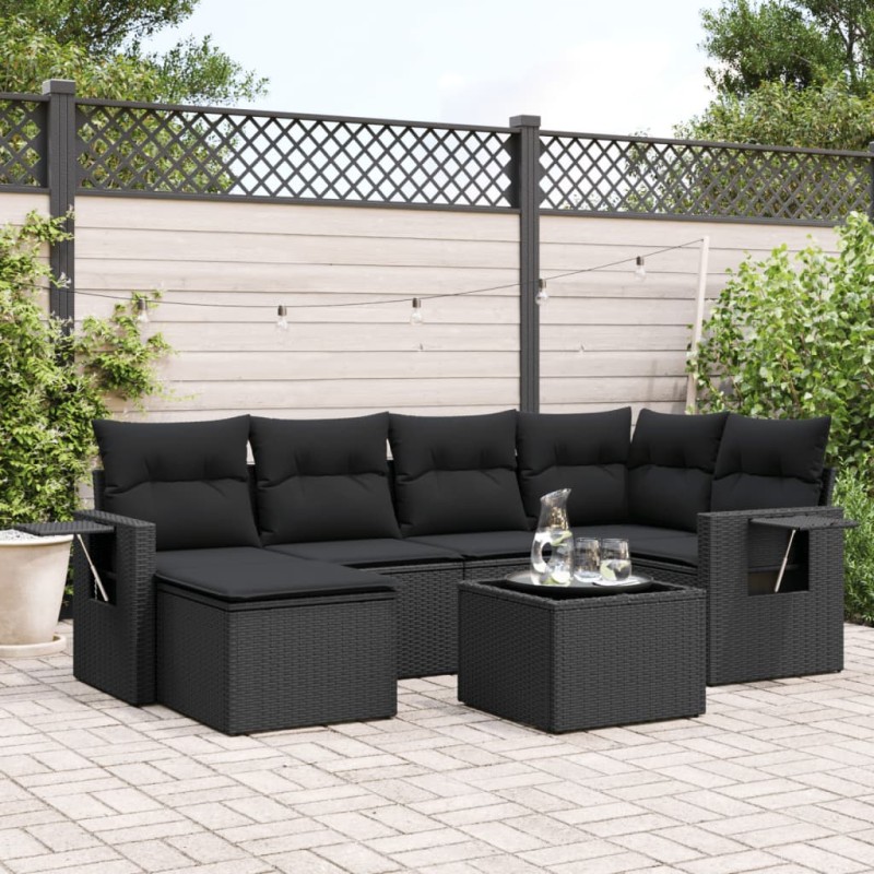 vidaXL 7-tlg. Garten-Sofagarnitur mit Kissen Schwarz Poly Rattan vidaXL 7-tlg. Garten-Sofagarnitur mit Kissen Schwarz Poly Rattan