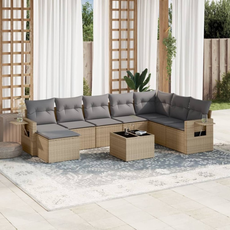 vidaXL 9-tlg. Garten-Sofagarnitur mit Kissen Beige Poly Rattan vidaXL 9-tlg. Garten-Sofagarnitur mit Kissen Beige Poly Rattan