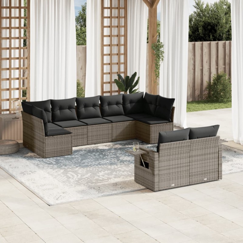 vidaXL 9-tlg. Garten-Sofagarnitur mit Kissen Grau Poly Rattan vidaXL 9-tlg. Garten-Sofagarnitur mit Kissen Grau Poly Rattan