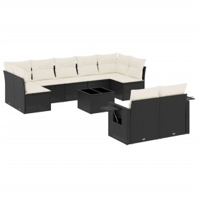 vidaXL 10-tlg. Garten-Sofagarnitur mit Kissen Schwarz Poly Rattan