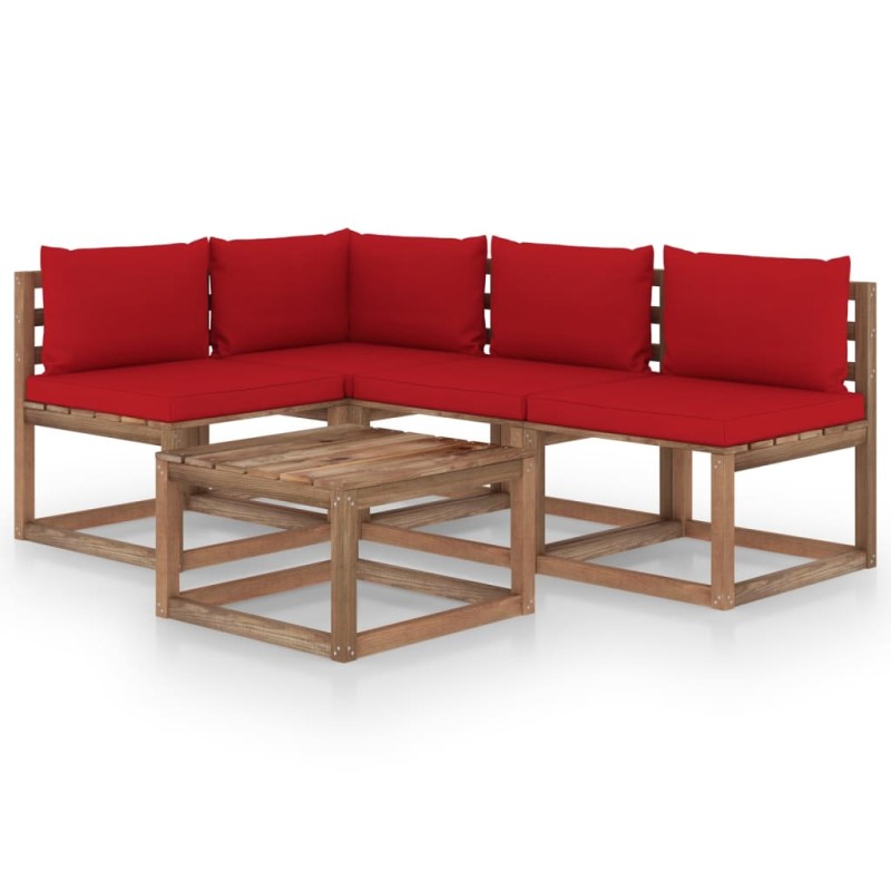 5-tlg. Garten-Lounge-Set mit Roten Kissen