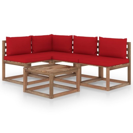5-tlg. Garten-Lounge-Set mit Roten Kissen