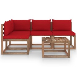 5-tlg. Garten-Lounge-Set mit Roten Kissen