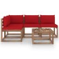 5-tlg. Garten-Lounge-Set mit Roten Kissen