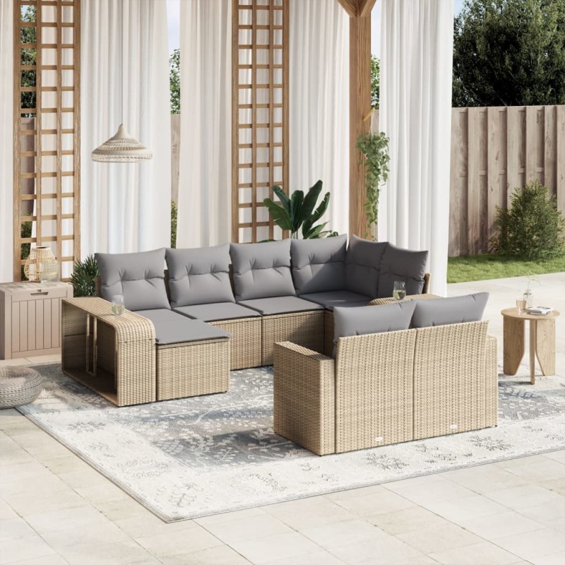 vidaXL 10-tlg. Garten-Sofagarnitur mit Kissen Beige Poly Rattan vidaXL 10-tlg. Garten-Sofagarnitur mit Kissen Beige Poly Rattan