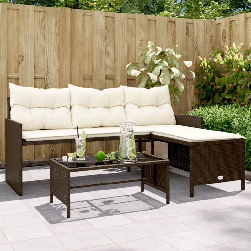 vidaXL Gartensofa in L-Form mit Tisch und Kissen Braun Poly Rattan vidaXL Gartensofa in L-Form mit Tisch und Kissen Braun Poly Rattan