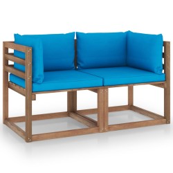 vidaXL Garten-Palettensofa 2-Sitzer mit Kissen in Hellblau Kiefernholz