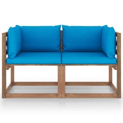 vidaXL Garten-Palettensofa 2-Sitzer mit Kissen in Hellblau Kiefernholz