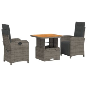 vidaXL 3-tlg. Garten-Essgruppe mit Kissen Grau Poly Rattan