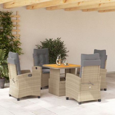 vidaXL 5-tlg. Garten-Essgruppe mit Kissen Beige Poly Rattan