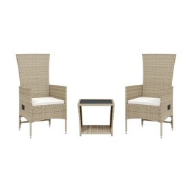 vidaXL 3-tlg. Garten-Essgruppe mit Kissen Beige Poly Rattan