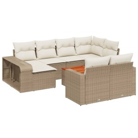 vidaXL 11-tlg. Garten-Sofagarnitur mit Kissen Beige Poly Rattan