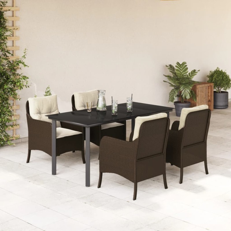 vidaXL 5-tlg. Garten-Essgruppe mit Kissen Braun Poly Rattan vidaXL 5-tlg. Garten-Essgruppe mit Kissen Braun Poly Rattan