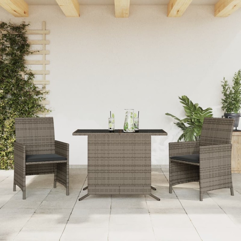 vidaXL 3-tlg. Bistro-Set mit Kissen Grau Poly Rattan vidaXL 3-tlg. Bistro-Set mit Kissen Grau Poly Rattan