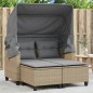 vidaXL Gartensofa 2-Sitzer mit Dach und Hockern Beige Poly Rattan vidaXL Gartensofa 2-Sitzer mit Dach und Hockern Beige Poly Rattan