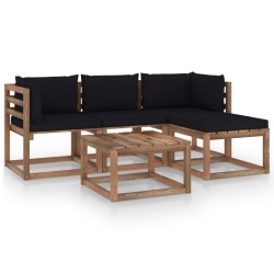 5-tlg. Garten-Lounge-Set mit Schwarzen Kissen