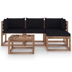5-tlg. Garten-Lounge-Set mit Schwarzen Kissen