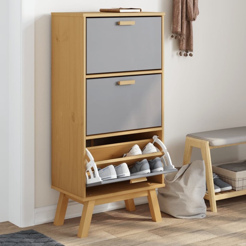 vidaXL Schuhschrank OLDEN Grau und Braun 55x35x120cm Massivholz Kiefer vidaXL Schuhschrank OLDEN Grau und Braun 55x35x120cm Massivholz Kiefer