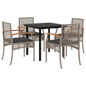 vidaXL 5-tlg. Garten-Essgruppe mit Kissen Grau Poly Rattan