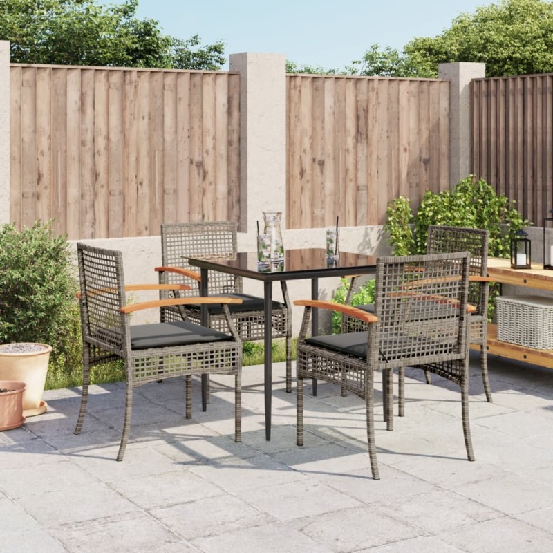 vidaXL 5-tlg. Garten-Essgruppe mit Kissen Grau Poly Rattan vidaXL 5-tlg. Garten-Essgruppe mit Kissen Grau Poly Rattan