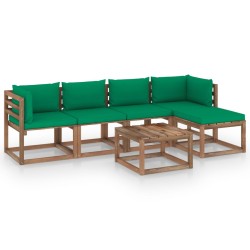 6-tlg. Garten-Lounge-Set mit Grünen Kissen