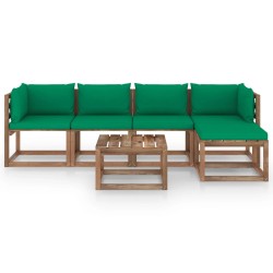 6-tlg. Garten-Lounge-Set mit Grünen Kissen