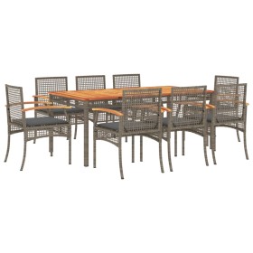 vidaXL 9-tlg. Garten-Essgruppe mit Kissen Grau Poly Rattan