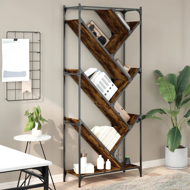 vidaXL Bücherregal Räuchereiche 79x30x180 cm Holzwerkstoff und Metall vidaXL Bücherregal Räuchereiche 79x30x180 cm Holzwerkstoff und Metall