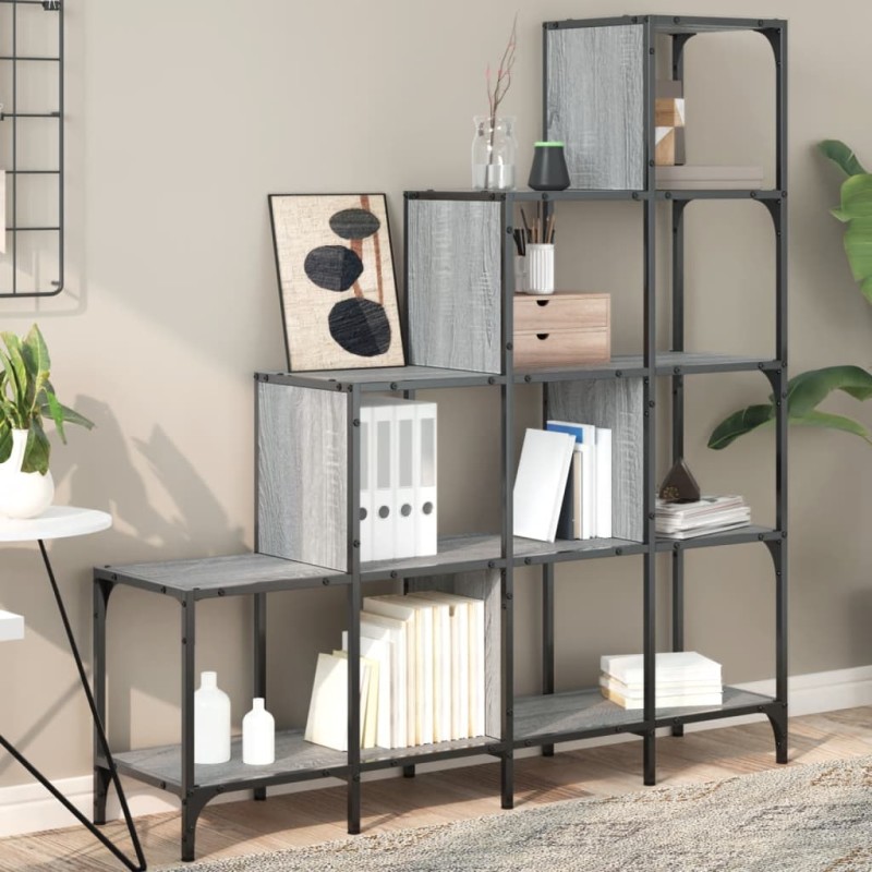 vidaXL Bücherregal Grau Sonoma 122x30x132 cm Holzwerkstoff und Metall vidaXL Bücherregal Grau Sonoma 122x30x132 cm Holzwerkstoff und Metall