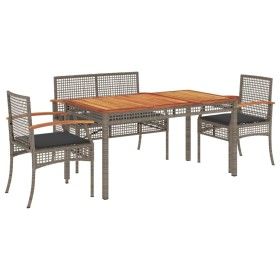 vidaXL 4-tlg. Garten-Essgruppe mit Kissen Grau Poly Rattan