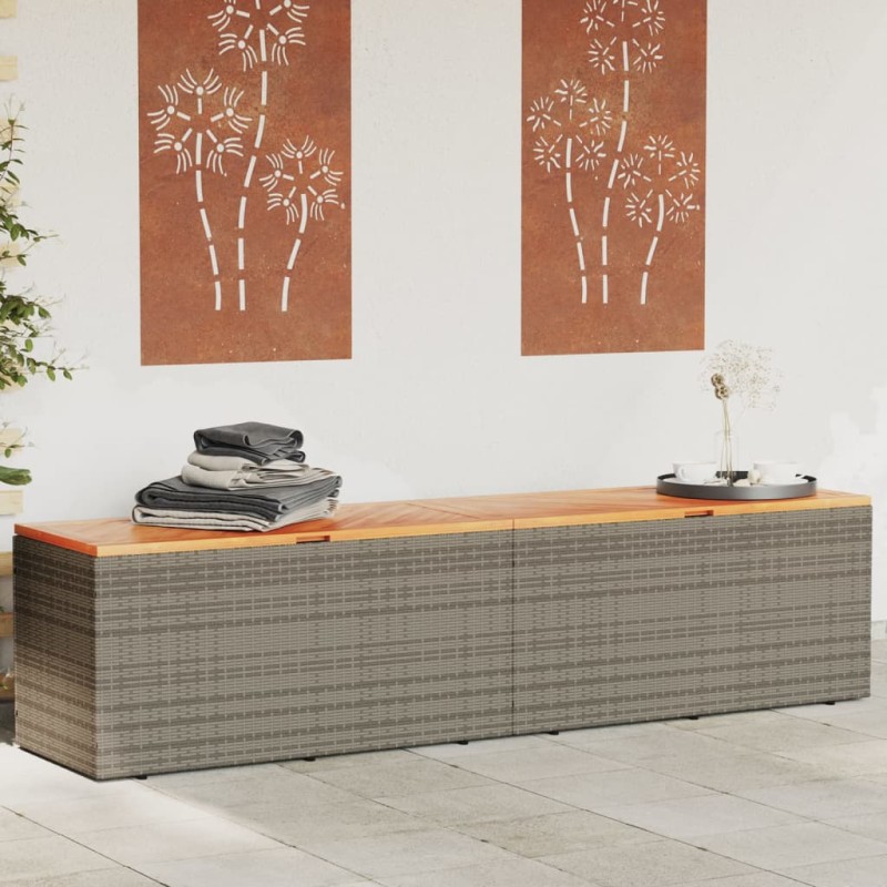 vidaXL Gartentruhe Grau 220x50x54 cm Poly Rattan Akazienholz vidaXL Gartentruhe Grau 220x50x54 cm Poly Rattan Akazienholz