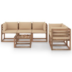 6-tlg. Garten-Lounge-Set mit Beige Kissen