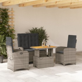 vidaXL 4-tlg. Garten-Essgruppe mit Kissen Grau Poly Rattan