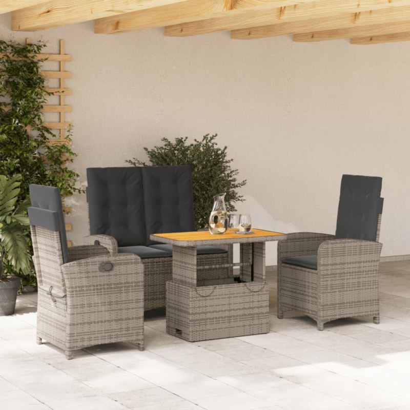 vidaXL 4-tlg. Garten-Essgruppe mit Kissen Grau Poly Rattan vidaXL 4-tlg. Garten-Essgruppe mit Kissen Grau Poly Rattan