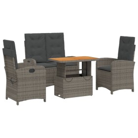 vidaXL 4-tlg. Garten-Essgruppe mit Kissen Grau Poly Rattan