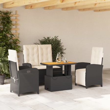 vidaXL 4-tlg. Garten-Essgruppe mit Kissen Schwarz Poly Rattan