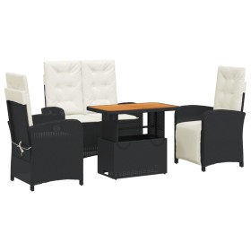 vidaXL 4-tlg. Garten-Essgruppe mit Kissen Schwarz Poly Rattan