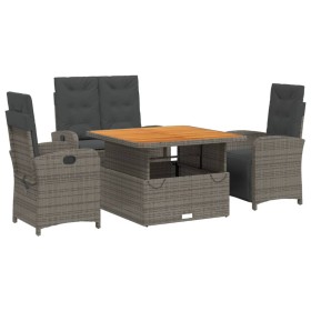 vidaXL 4-tlg. Garten-Essgruppe mit Kissen Grau Poly Rattan